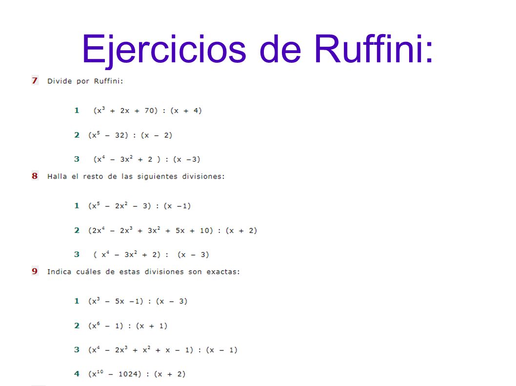 ejercicios ruffini 4 eso